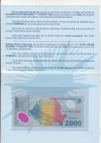 Bancnota Romania 2000 Lei 1999 Eclipsa, Serie 001A, UNC, in Pliant - Colectie Numismatica