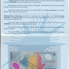 bnk bn Romania 2000 lei 1999 eclipsa unc 001A in pliant