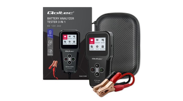Qoltec Tester digital de baterii 3-&icirc;n-1 cu LCD | 6V | 12V | 24V | 30Ah-200Ah
