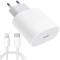Set Incarcator Fast Charger 20W si cablu de date Fast Charge Type-C-Lightning, Compatibil cu Apple iPhone 14 / 14 Pro / 14 Pro Max / 13 / 13 Pro / 13