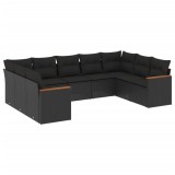 Cumpara ieftin Set mobilier de gradina cu perne, 9 piese, negru, poliratan