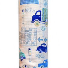 Scutec din muselina tetra 70x80 cm model Blue Cars in City