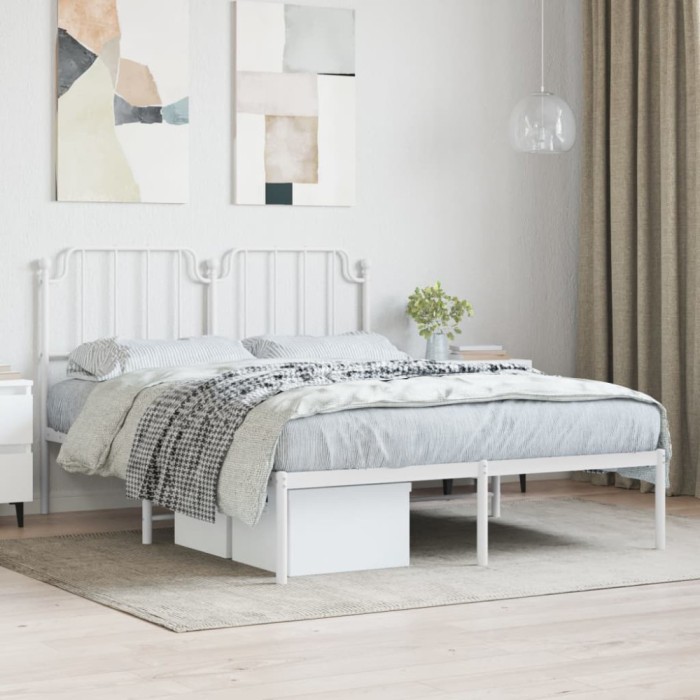 Gossi cadru de pat metalic cu tablie, alb, 140x190 cm