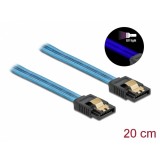 Cablu SATA III 6 Gb/s UV glow effect 20cm Albastru, Delock 82121