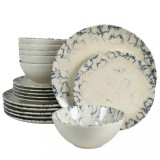 Set farfurii 18 piese, 6 persoane, Marble Alb Ivoire lucios cu albastru