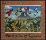 UGANDA 2000 FAUNA INSECTE FLUTURI, Nestampilat