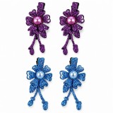 Cumpara ieftin Set 4 agrafe de par mov si bleu 5 x 2 cm, model floral metalizat, 2 mov + 2 bleu, fixare sigura pentru orice coafura