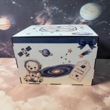 Cutie Trusou Botez Spațiu Personalizată &ndash; Ursuleț Astronaut și Rachetă &ndash; HDF Full Print 30x20x25 cm