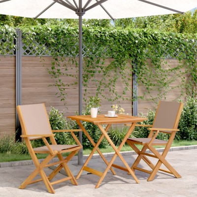 vidaXL Set mobilier bistro, 3 piese, textil taupe/lemn masiv foto