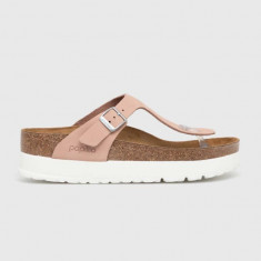 Birkenstock șlapi din nubuc Gizeh Flex Platform culoarea roz, cu toc plat, 1026980