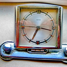 A874-Ceas masa Mauthe vechi Art Deco cu talpa culisanta alama cromata.