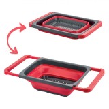 Strecurătoare Pliabilă, Fără BPA, M&acirc;ner Extensibil, Capacitate 5,5L, Roșu/Gri, 39x26x11,5cm, cu maner, Oem