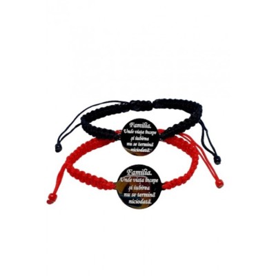 Set de 2 bratari impletite negru si rosu personalizate cu text pentru familie foto