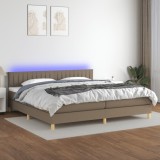 Cumpara ieftin Pat cu arcuri, saltea și LED, gri taupe, 200x200 cm, textil