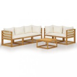Set mobilier gradina cu perne, 6 piese, crem, lemn masiv acacia