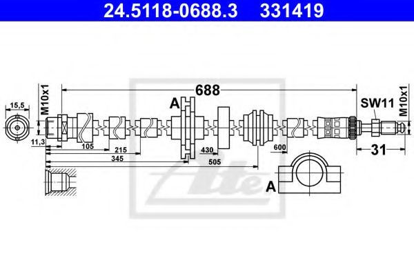 Conducta / cablu frana BMW Seria 6 Cupe (F13) (2010 - 2016) ATE 24.5118-0688.3