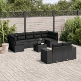 Cumpara ieftin Set canapele de grădină cu perne, 10 piese, negru, poliratan