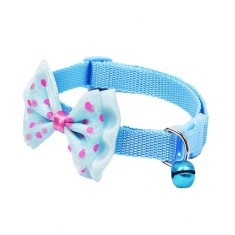 Zgarda ajustabila cu clopotel si fundita pentru caini, 27-42cm/15mm, Albastru deschis, Ropet foto
