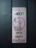 STRAITS SETTLEMENTS REGINA VICTORIA 60C FISCAL, Stampilat