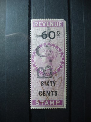 STRAITS SETTLEMENTS REGINA VICTORIA 60C FISCAL foto