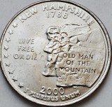 25 Cents Quarter 2000 USA New Hampshire P UNC Moneda Statele Americane Neagra