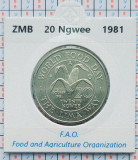 Zambia 20 ngwee 1981 UNC - FAO - cartonas personalizat - km 22 - A015, Africa