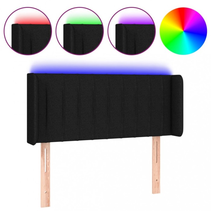 Tablie de pat cu LED, negru, 83x16x78/88 cm, textil
