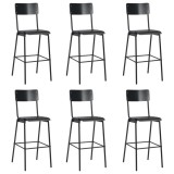 VidaXL Scaune de bar, 6 buc., negru, placaj solid, oțel