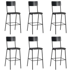 vidaXL Scaune de bar, 6 buc., negru, placaj solid, oțel