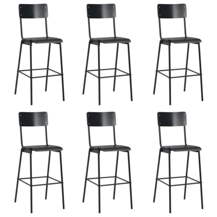 Gossi scaune de bar, 6 buc., negru, placaj solid, otel