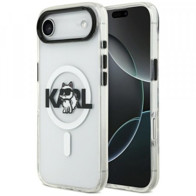 Husa MagSafe pentru Apple iPhone 17 Air, Karl Lagerfeld, IML Sketch Logo Choupette, Transparenta foto