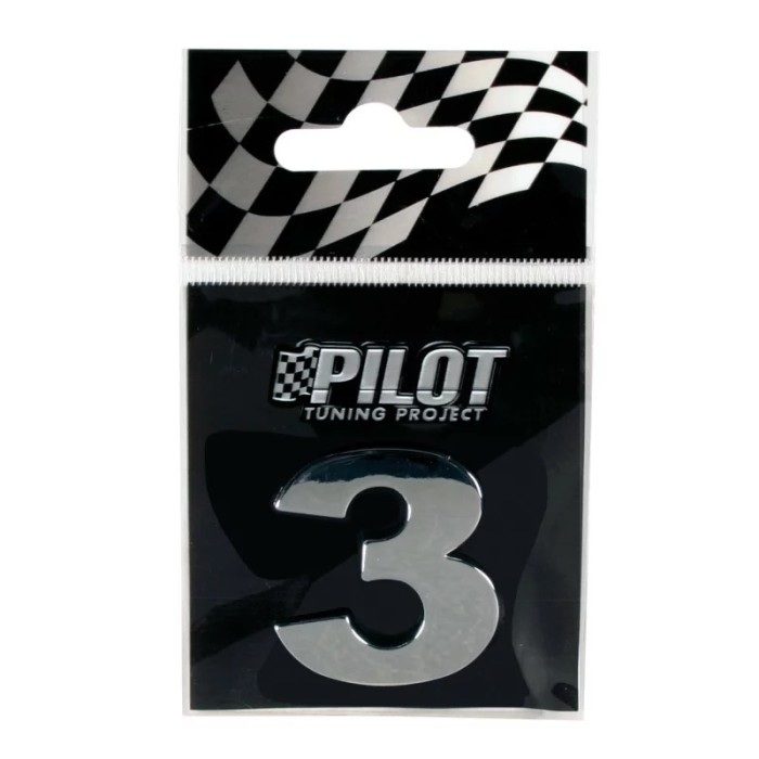 Autocolant 3D crom Type-3 (28mm) cifra - &quot; 3 &quot; Garage AutoRide