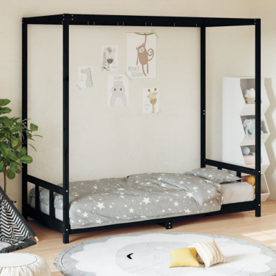 Cadru de pat pentru copii, negru, 90x190 cm, lemn masiv de pin GartenMobel Dekor foto