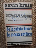 Savin Bratu - De la Sainte Beuve la noua critica