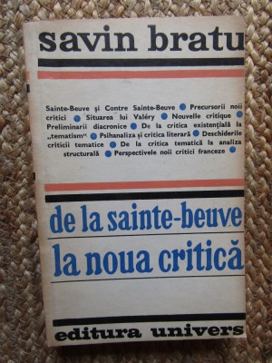 Savin Bratu - De la Sainte Beuve la noua critica foto