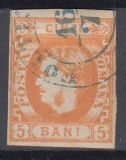 ROMANIA 1869 LP 25 CAROL I CU FAVORITI 5 BANI PORTOCALIU STAMPILAT FOLTICENI