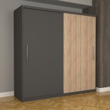 Dulap Dormitor Nova Eco 200 cm x 200 cm fara oglinda, wenge cu usi glisante gri sonoma