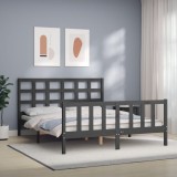 Cumpara ieftin Cadru de pat cu tăblie, gri, king size, lemn masiv