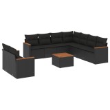 Cumpara ieftin Set canapele de gradina cu perne, 10 piese, negru, poliratan