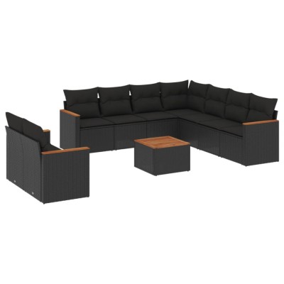 Set canapele de gradina cu perne, 10 piese, negru, poliratan foto