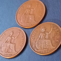 Lot 3 monede UK , One penny 1938 + 1939 + 1940 , stare FB [poze]