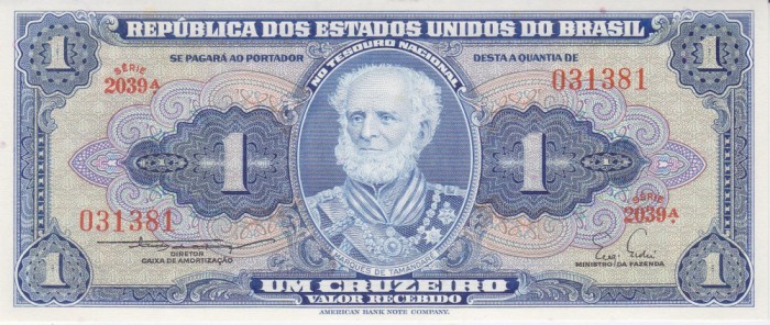 Bancnota Brazilia 1 Cruzeiro (1954-58) - P150b UNC ( vezi desccriere )