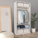 Șifonier Alb Extralucios 100x50x200 cm vidaXL, Lemn Prelucrat, 3 Compartimente, Dulap Haine Dormitor