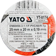 Banda electroizolanta PVC 25 mm x 20 m x 0.19 mm neagra YATO