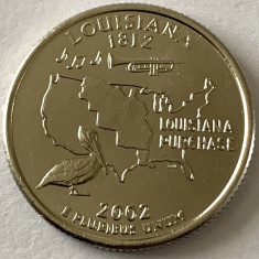 AMERICA QUARTER 1/4 DOLLAR 2002 LITERA P.(Pasarea statului Louisiana) PL.PLATINA