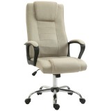 Vinsetto Scaun de Birou Ergonomic, Rotativ și &Icirc;nclinabil, din Țesătură cu Aspect de In, cu Tetieră, Bej | Aosom Romania