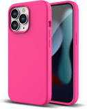 Husa din silicon compatibila cu iPhone 13 Pro cu protectie la camera,silk touch, interior din catifea, Roz neon