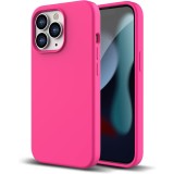 Husa din silicon compatibila cu iPhone 13 cu protectie la camera,silk touch, interior din catifea, Roz neon