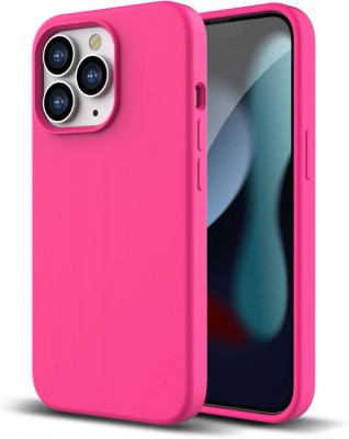Husa din silicon compatibila cu iPhone 13 cu protectie la camera,silk touch, interior din catifea, Roz neon foto