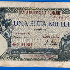 (76) BANCNOTA ROMANIA - 100.000 LEI 1946 (20 DECEMBRIE 1946), FILIGRAN ORIZONTAL